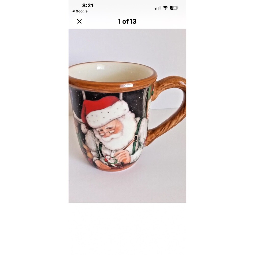 Certified International Susan Winget Santa Claus Christmas Coffee Mug Workshop